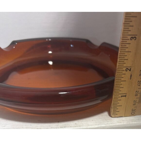 Vtg Amber Glass Ashtray Four Cigarette Rests Retro Mid-Century Modern 7 3/4" - Picture 8 of 8